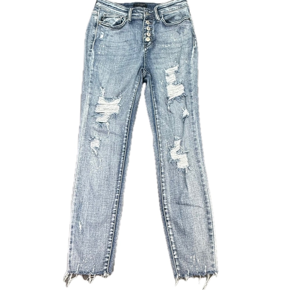 Judy Blue Skinny Jeans Womens 5/27 Blue Distressed Raw Hem Button Fly JB82311LT